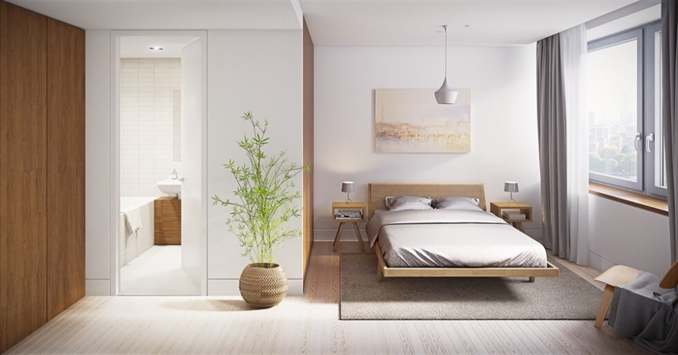 Để tối ưu hóa không gian cho phòng ngủ, bạn có thể tận dụng vách ngăn làm tủ quần áo