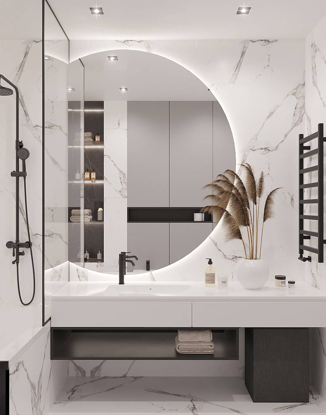 Sử dụng gương lớn để tạo cảm giác phòng tắm nhỏ rộng hơn