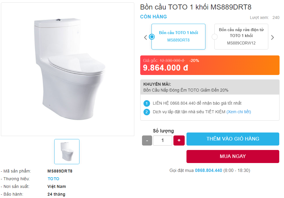 Giá bán bồn cầu TOTO MS889DRT8 một khối