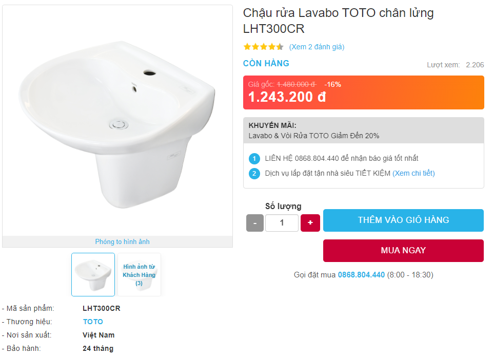 Giá bán chậu rửa Lavabo TOTO LHT300CR 