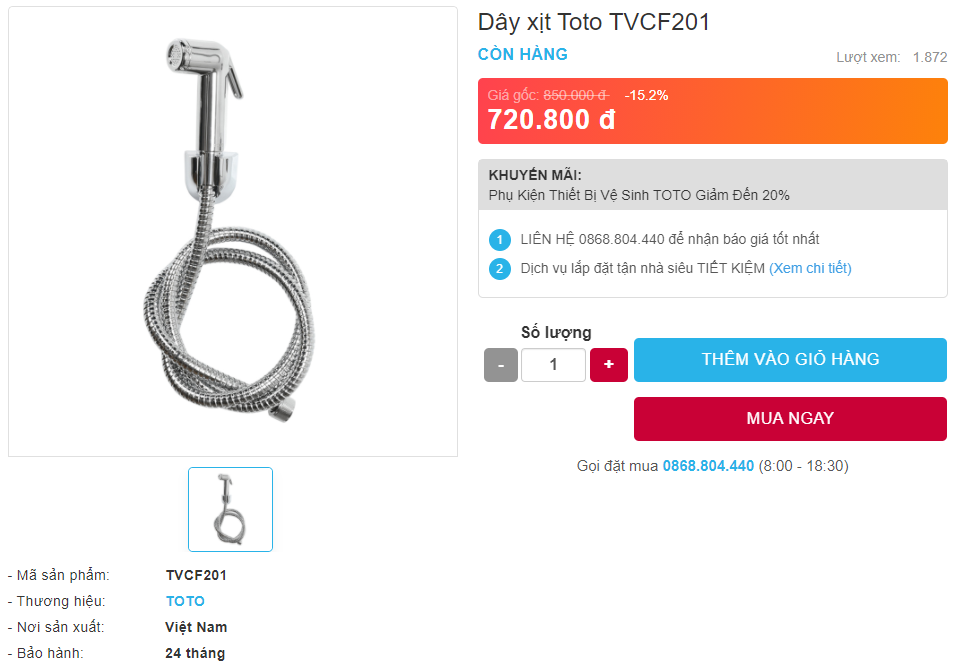 Giá bán dây xịt TOTO TVCF201