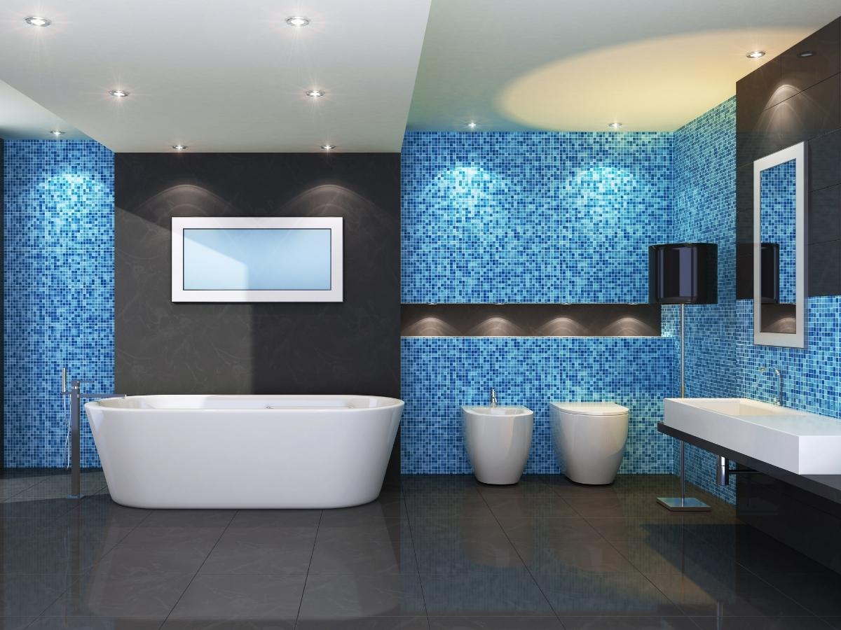 Không gian nhà tắm nổi bật với thiết kế tường độc đáo, tinh tế