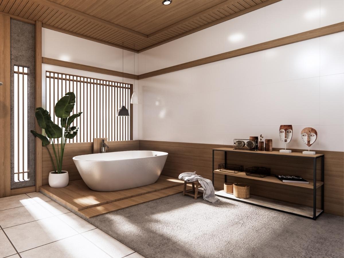 Thiết kế phòng tắm đẹp có bồn tắm theo phong cách Nhật Bản