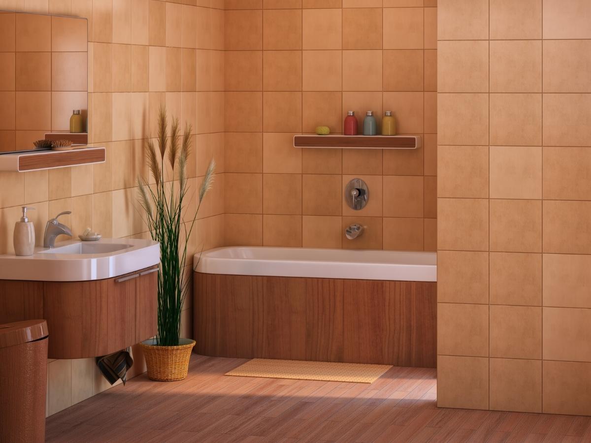 Mẫu thiết kế nhà tắm có bồn tắm đơn giản, đẹp mắt với tổng thể màu sắc đồng nhất