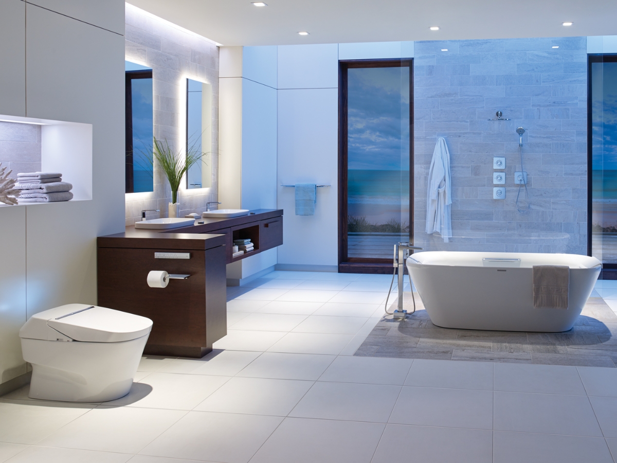Một không gian tắm đương đại với ánh sáng LED phong phú và hệ thống âm thanh tích hợp, mang lại cảm giác thư giãn tuyệt vời.