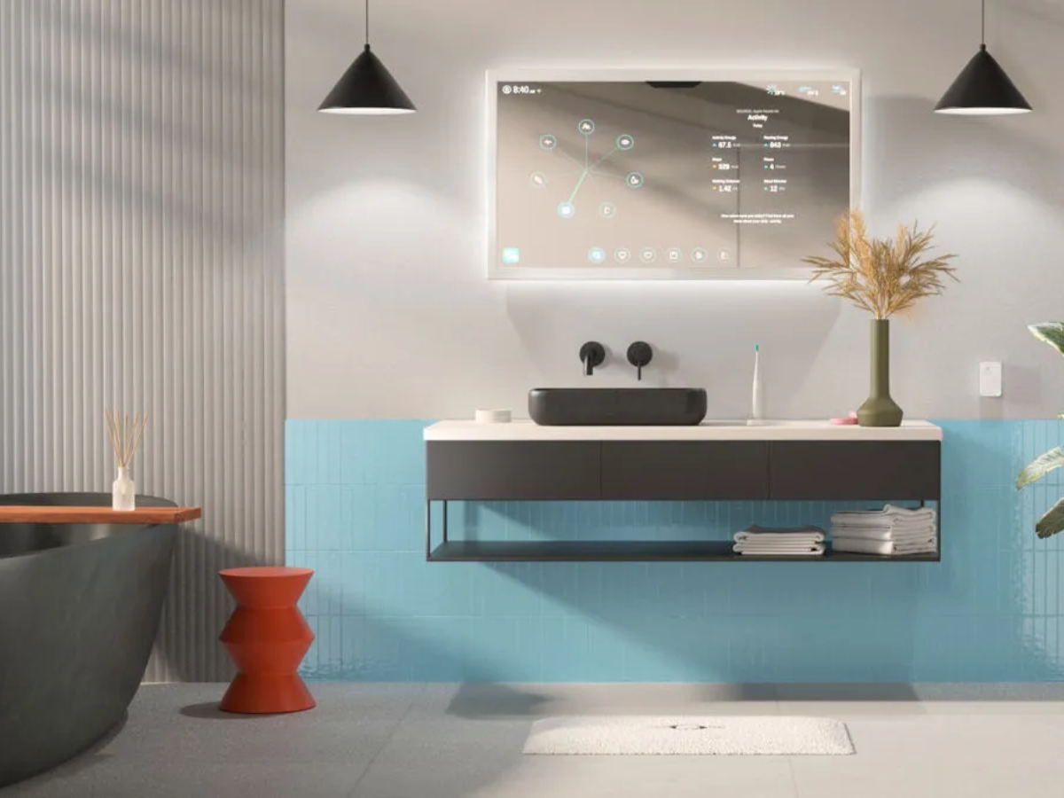 Một không gian phòng tắm hiện đại với trang bị công nghệ tiên tiến như màn hình cảm ứng, cho phép điều khiển các thiết bị trong phòng tắm một cách tiện lợi, từ vòi sen cho đến ánh sáng chiếu sáng.
